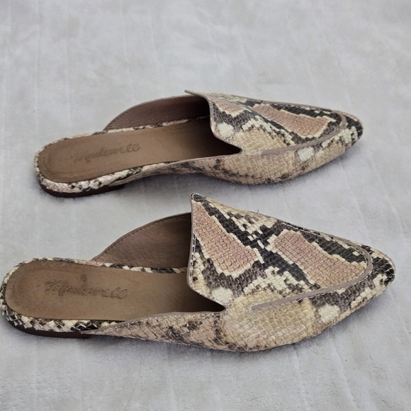 MADEWELL The Frances Skimmer Mule  Sz 7 Snake Embossed Leather Pointed Toe Chic - Picture 5 of 9